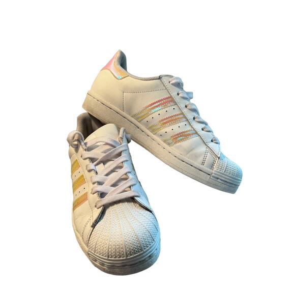 ADIDAS ORIGINALS Superstar white iridescent Youth 5, women’s size 6.5 - Picture 2 of 6